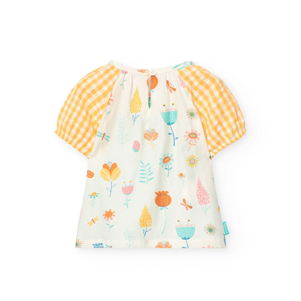 Blusa mezza manica vichy e stampa quadri