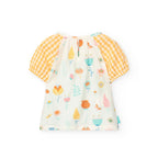 Blusa mezza manica vichy e stampa quadri
