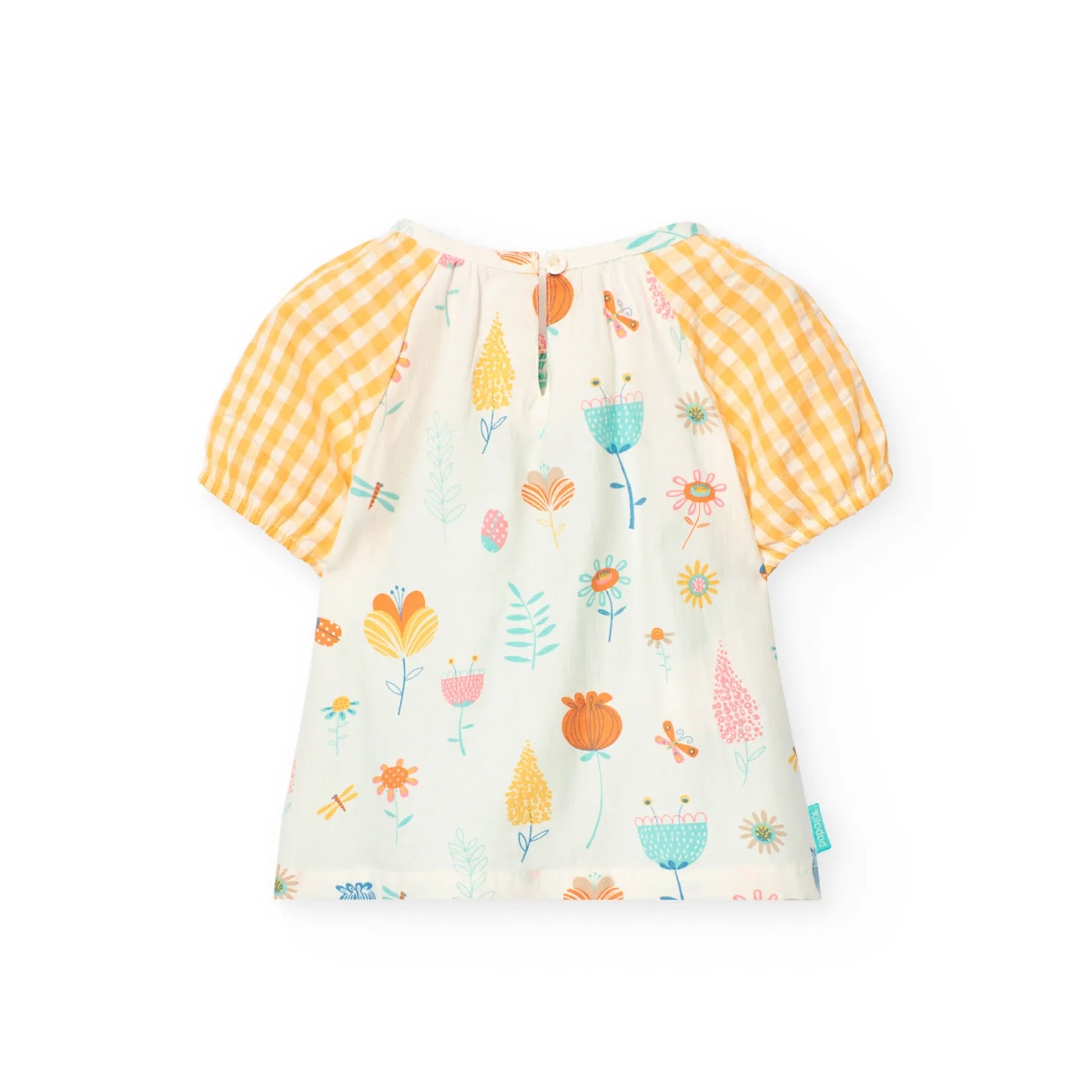Blusa mezza manica vichy e stampa quadri