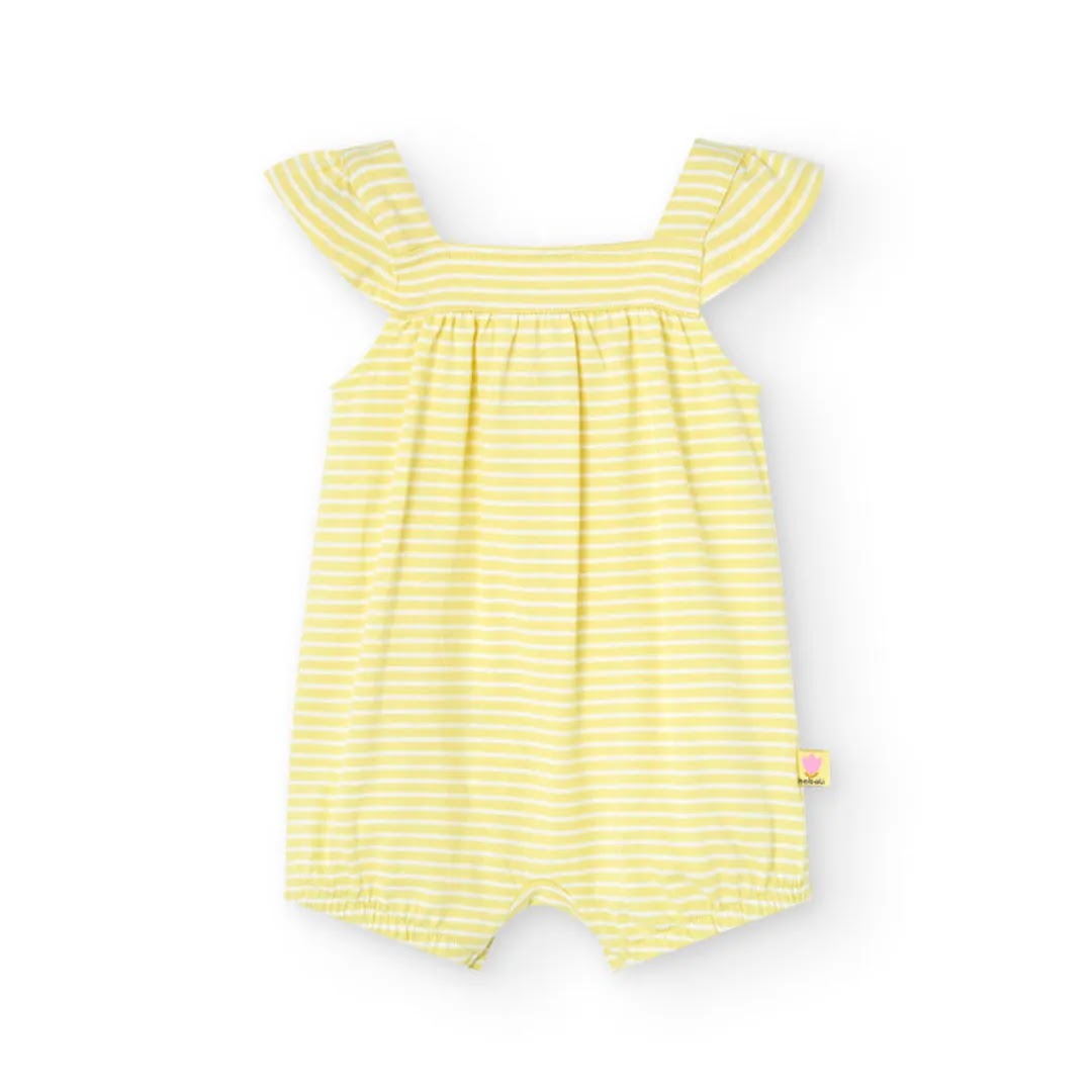 Pagliaccetto a righe giallo e bianco con tulipani