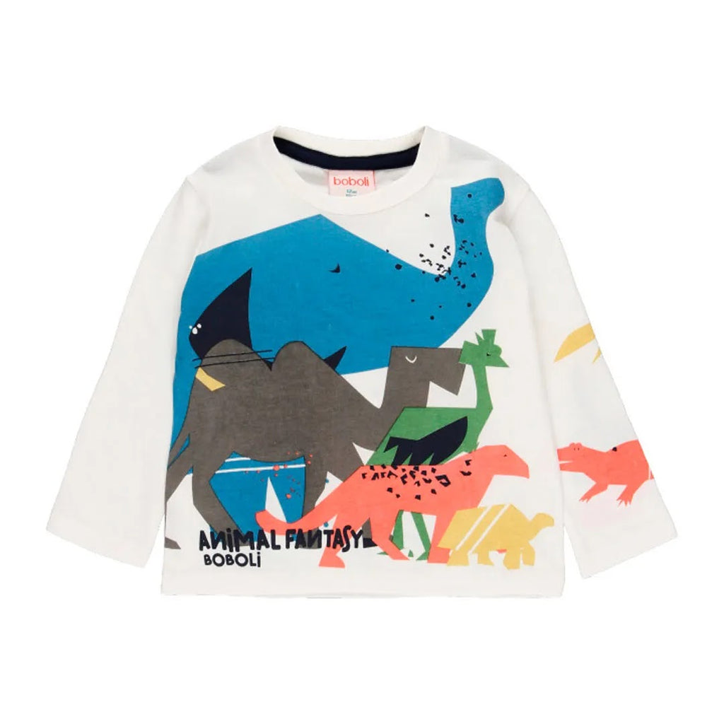 T-shirt manica lunga dinosauri bianco