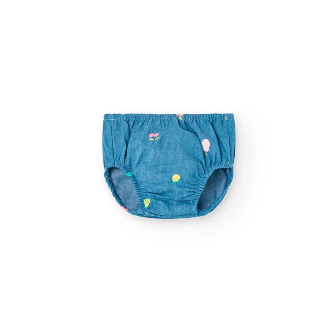 Vestito giromanica denim stampato con copri pannolino denim