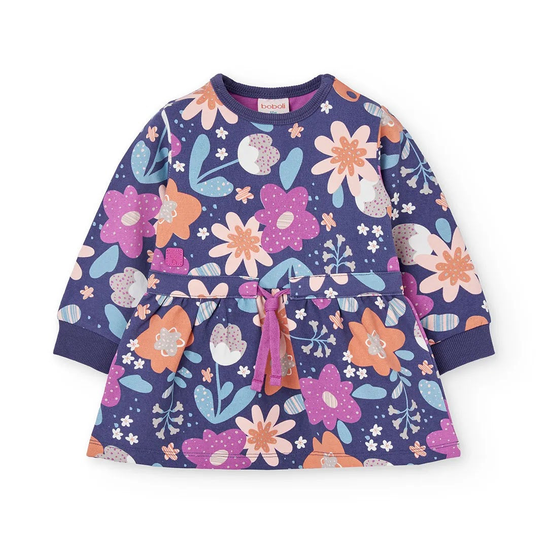 Vestito felpa fiori bambina viola