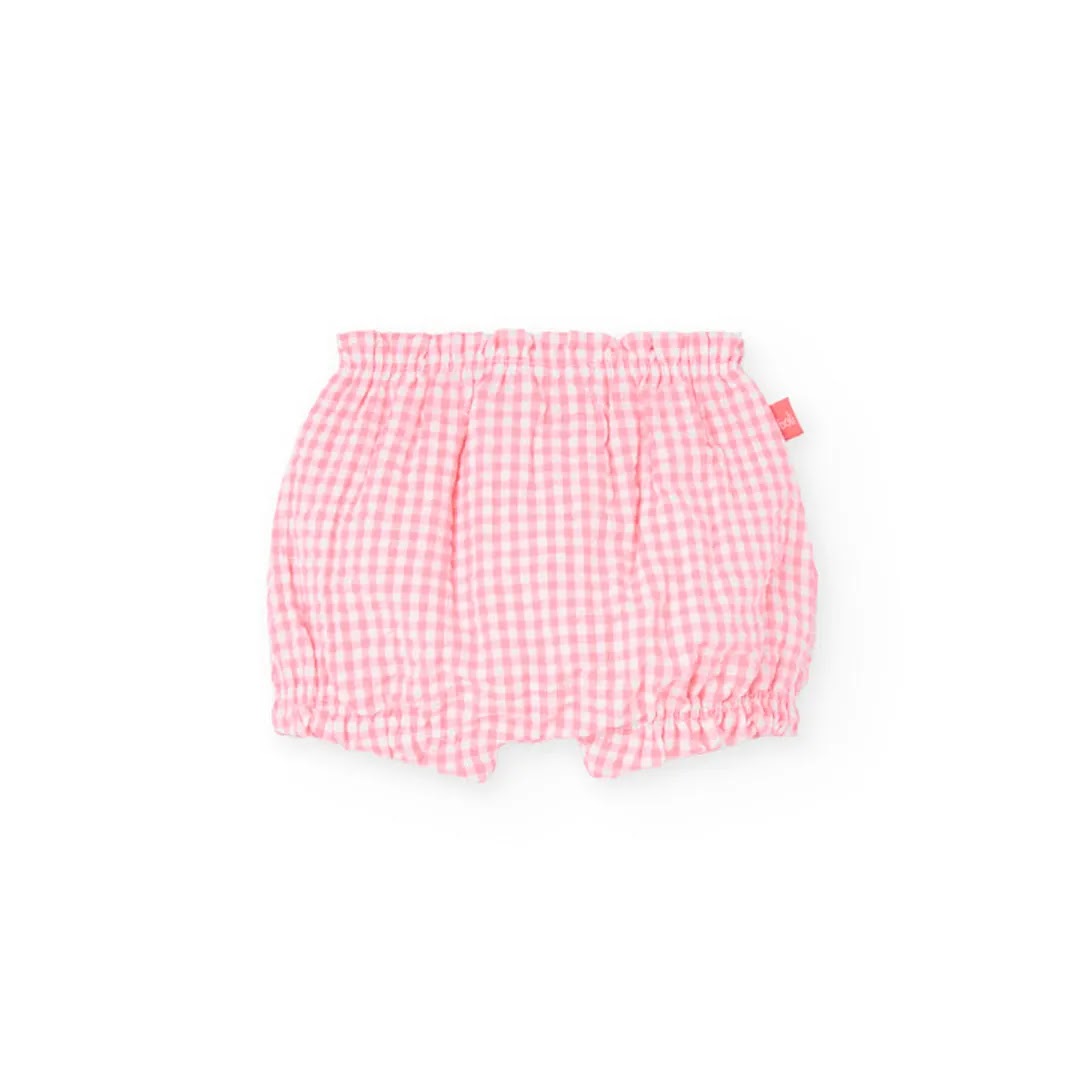 Completo t-shirt giromanica con culotte vichy rosa