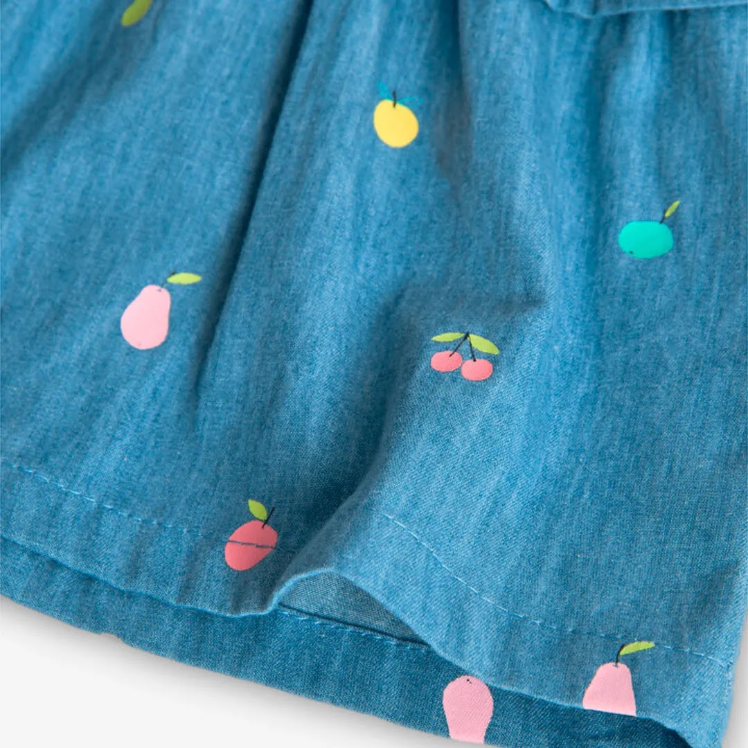 Vestito giromanica denim stampato con copri pannolino denim