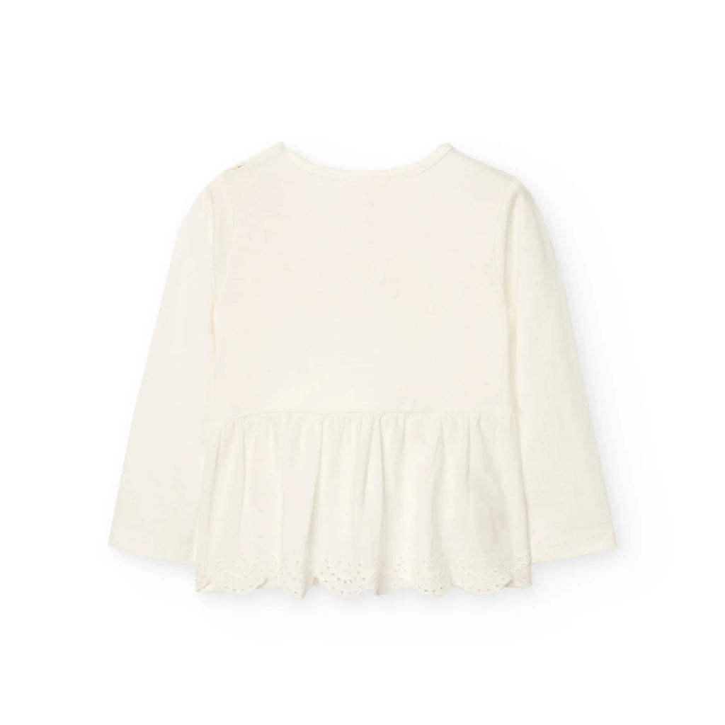 T-shirt manica lunga fiori e tulle bianco