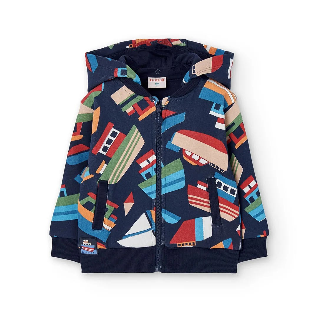 Felpa calda con cappuccio staccabile bambino barche
