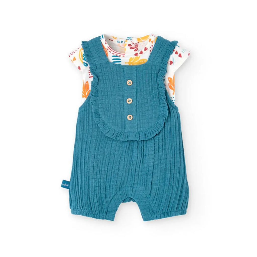 Completo t-shirt mezza manica e salopette ottanio