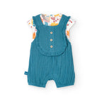 Completo t-shirt mezza manica e salopette ottanio