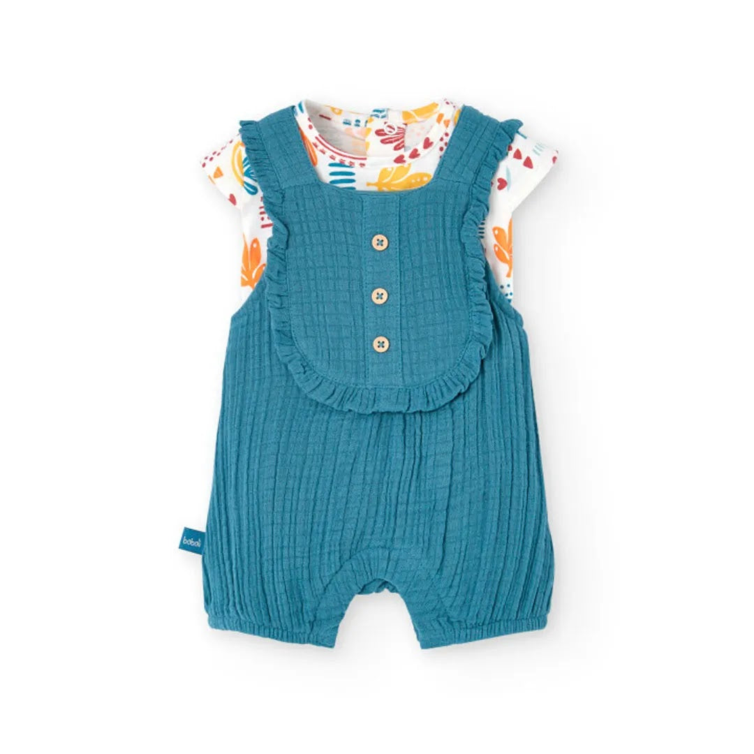 Completo t-shirt mezza manica e salopette ottanio