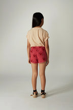 Pantaloncino sportivo con gatto rosso all over rosso