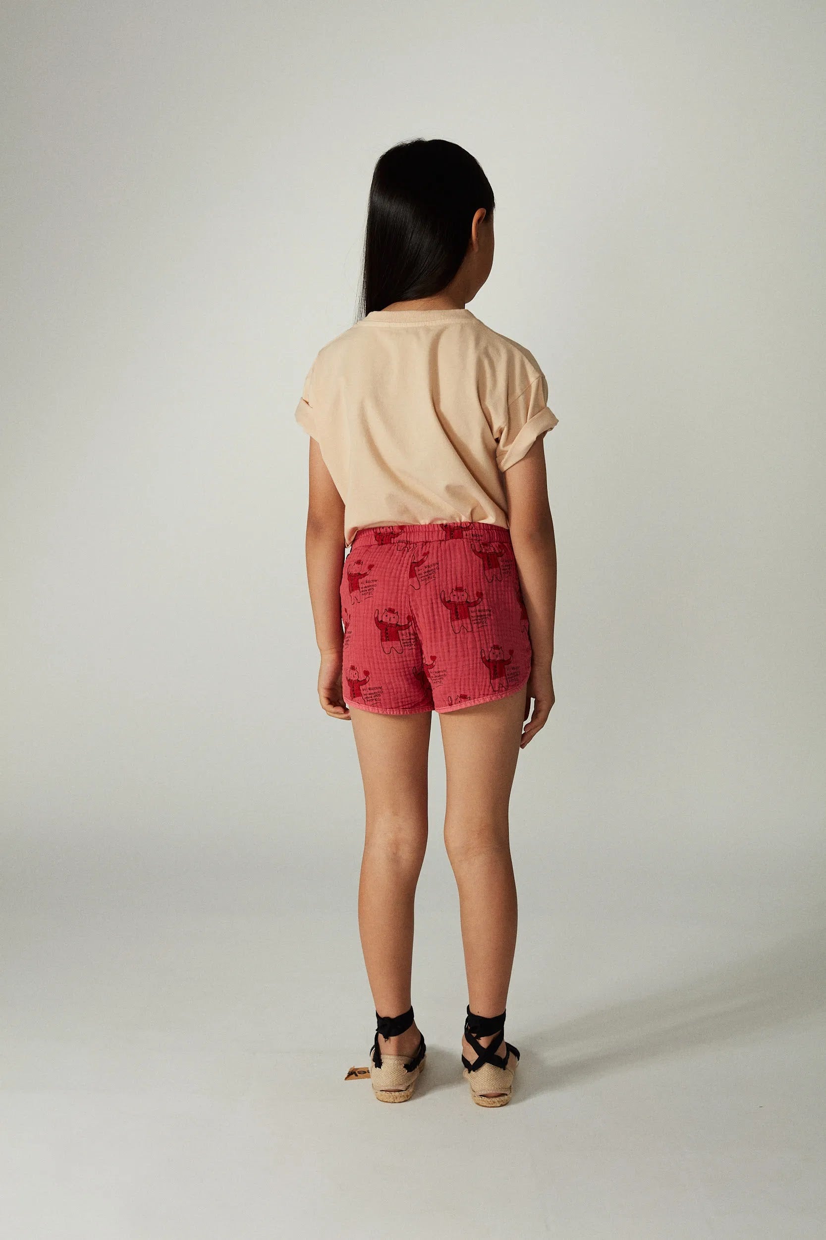 Pantaloncino sportivo con gatto rosso all over rosso