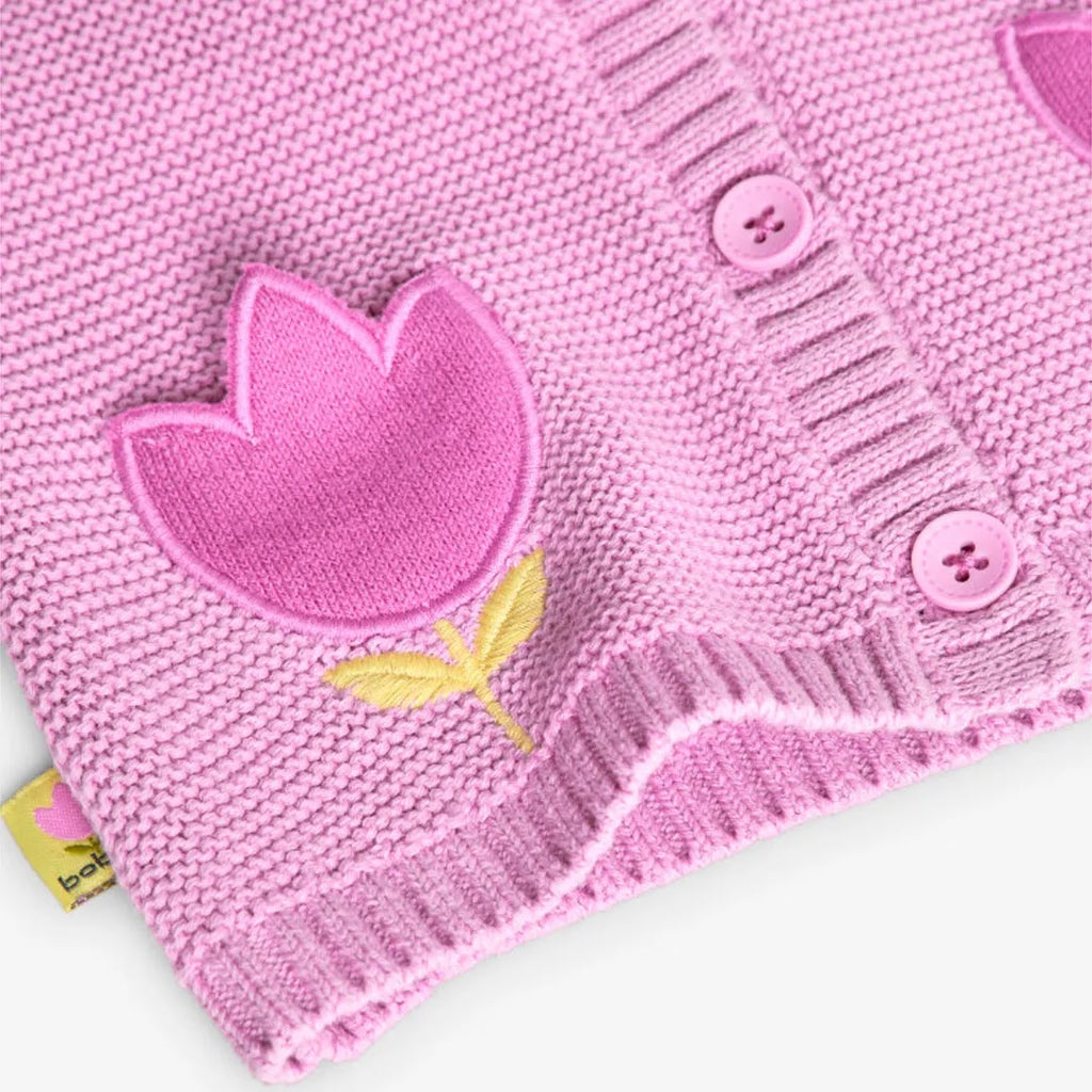 Cardigan tricot con cappuccio e tulipano