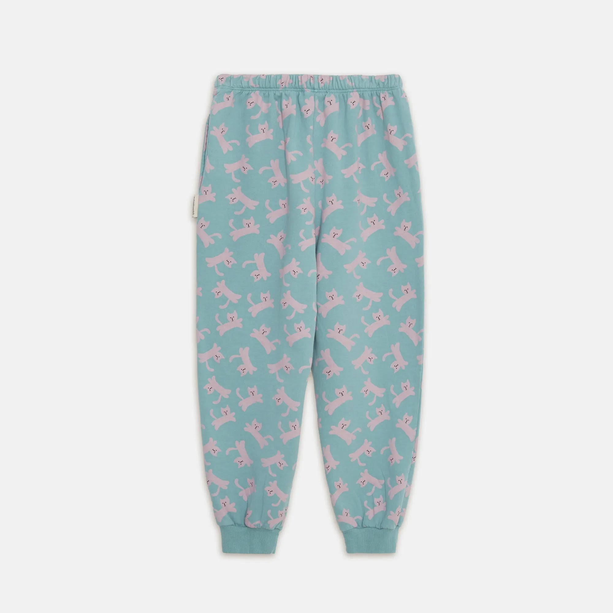Pantaloni della tuta stampa gatti verde chiaro