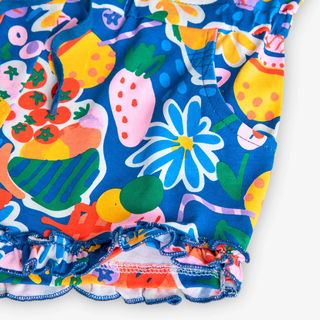 Tutina corta con bretelle frutta blu