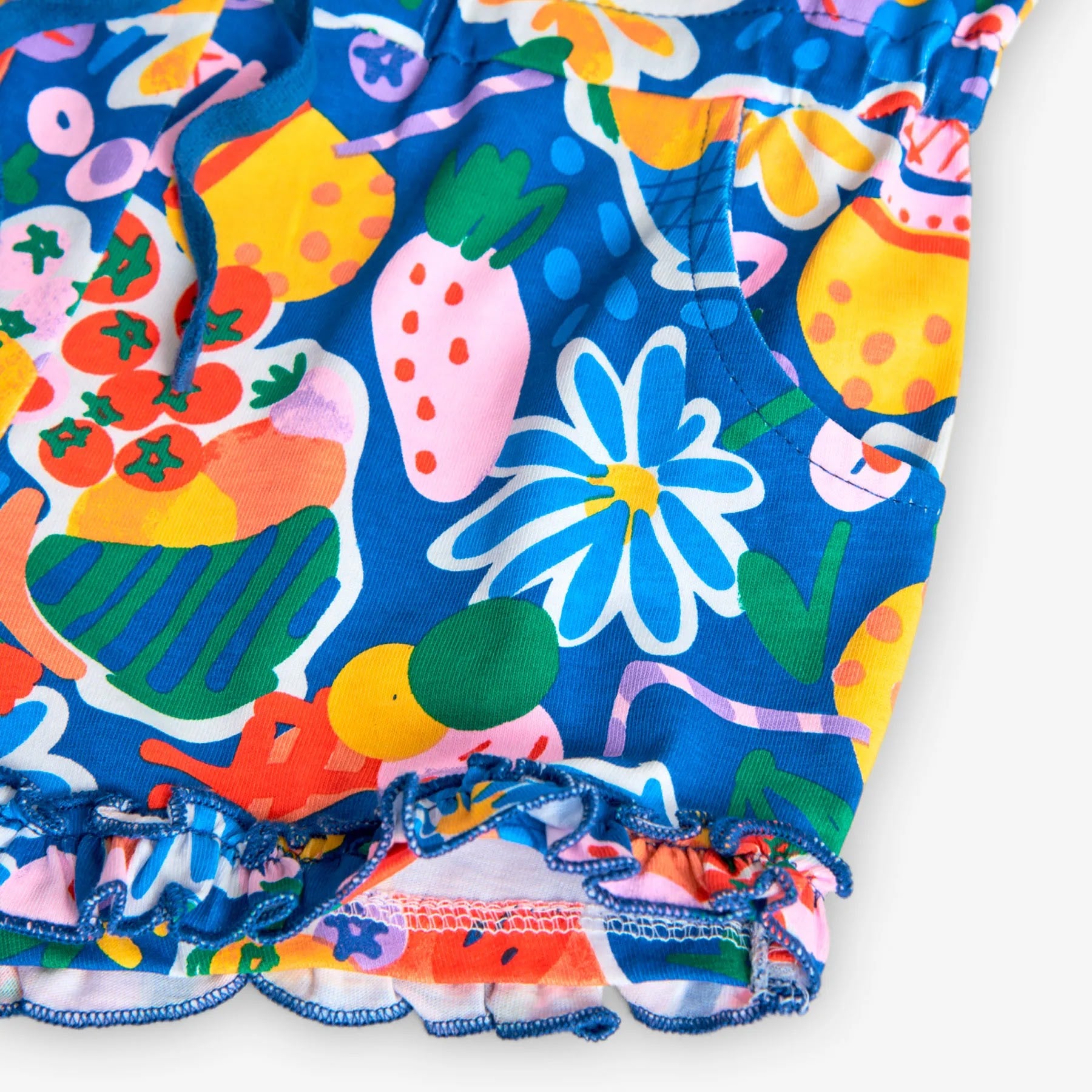Tutina corta con bretelle frutta blu