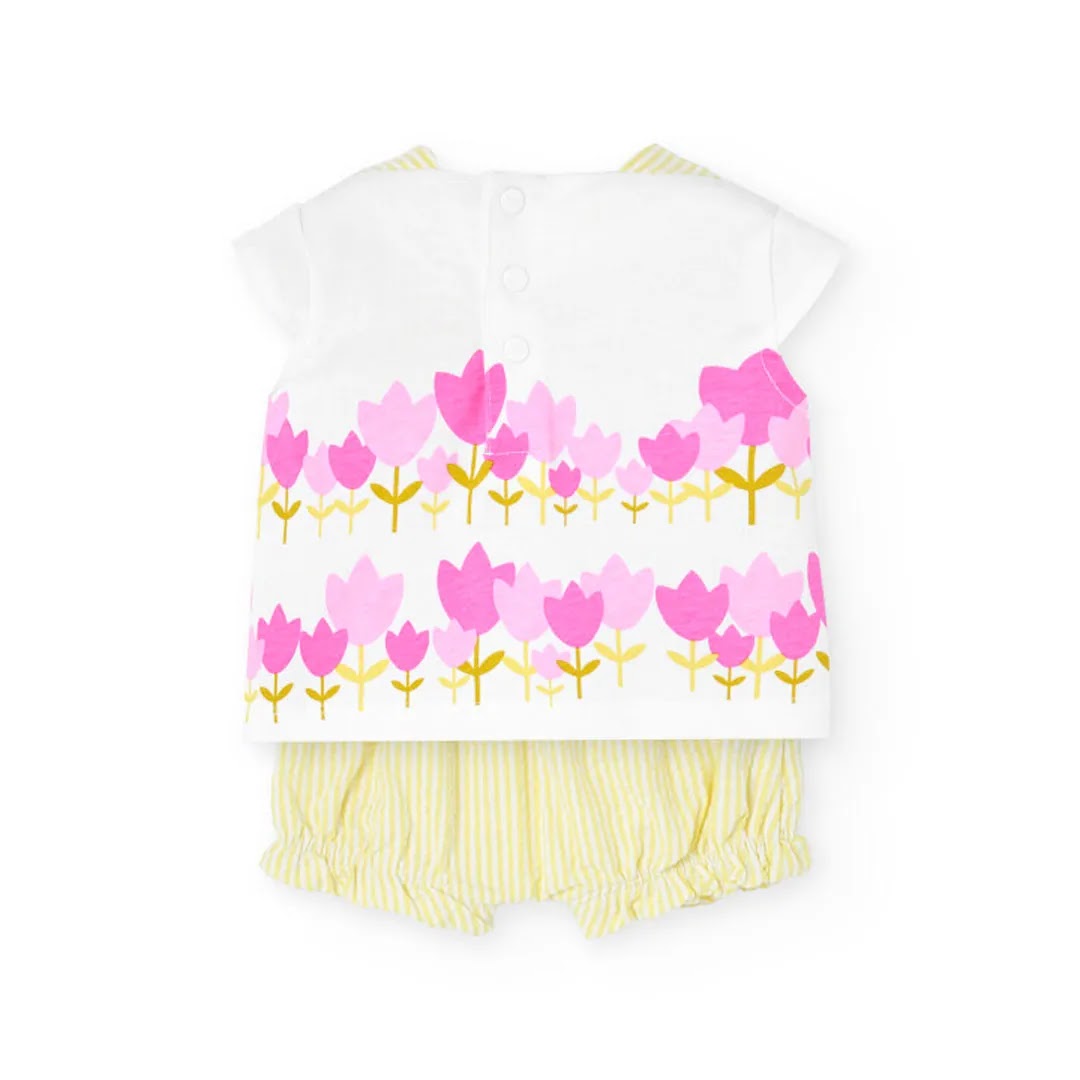 Completo t-shirt e culotte bianco con tulipani
