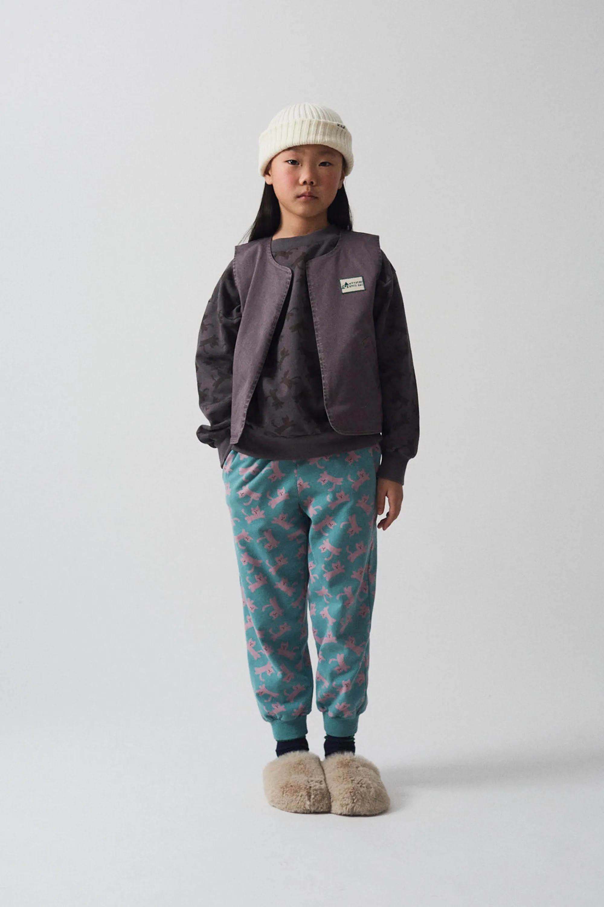 Pantaloni della tuta stampa gatti verde chiaro