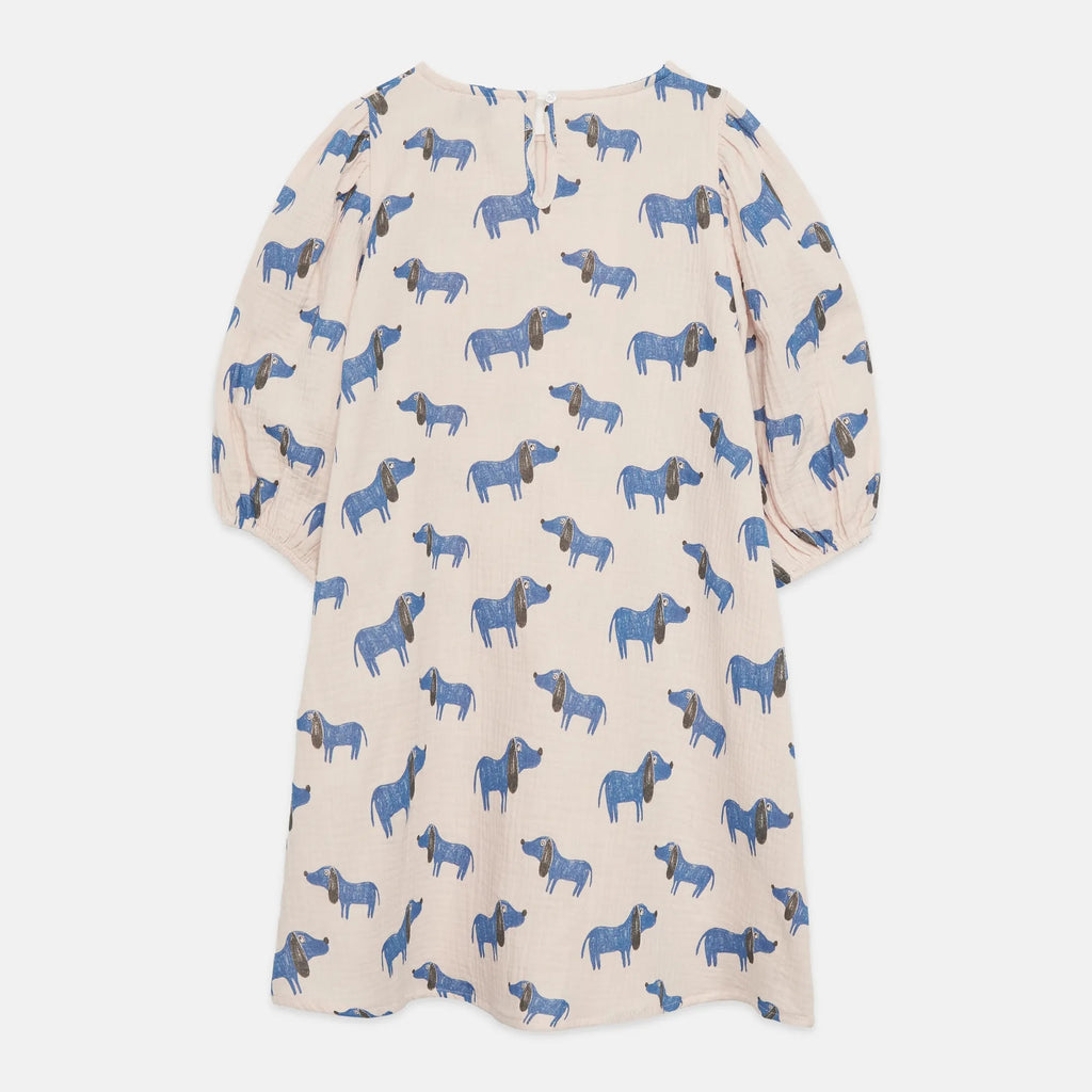 Blue dog all over woven dress