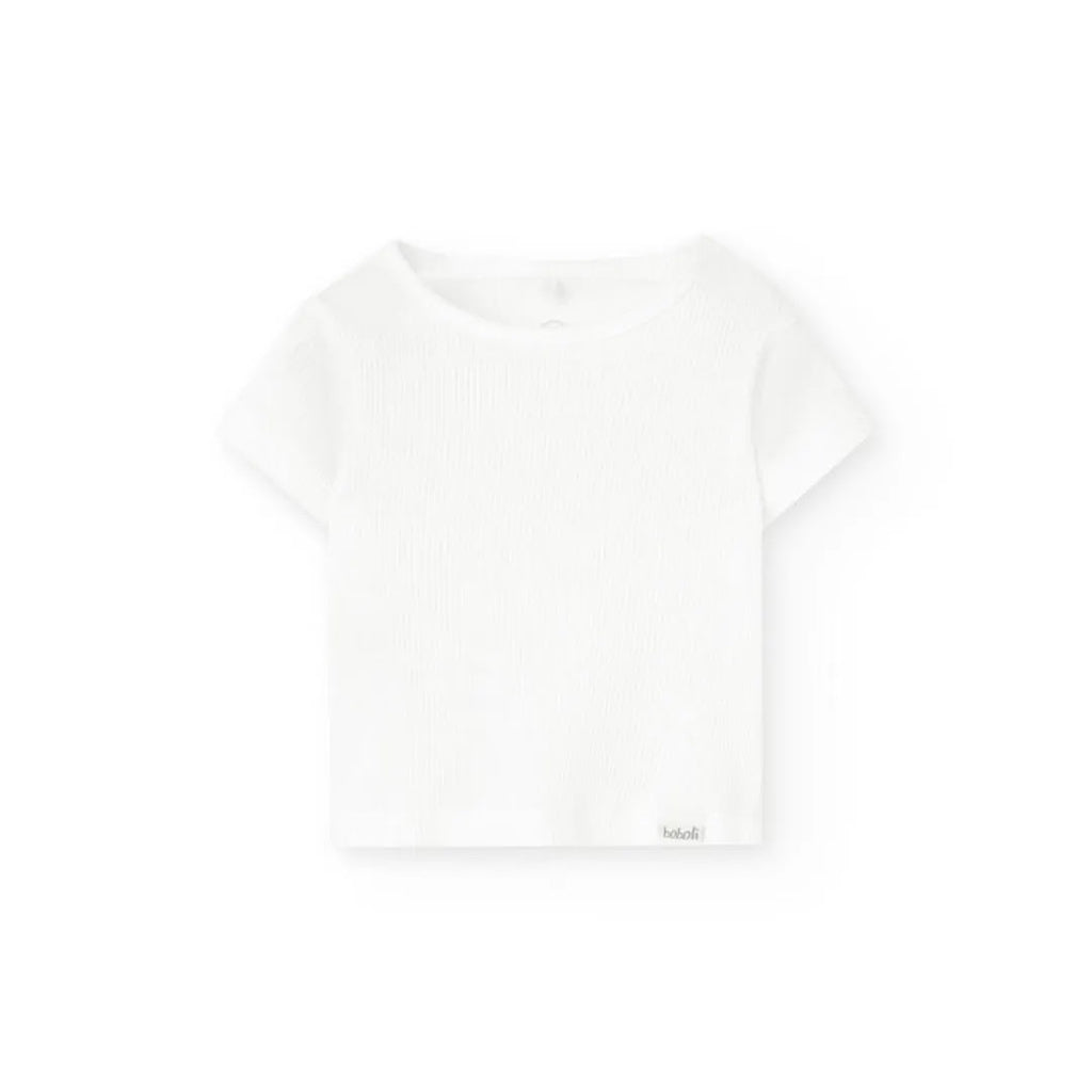 T-shirt mezza manica neonati bianca a costine