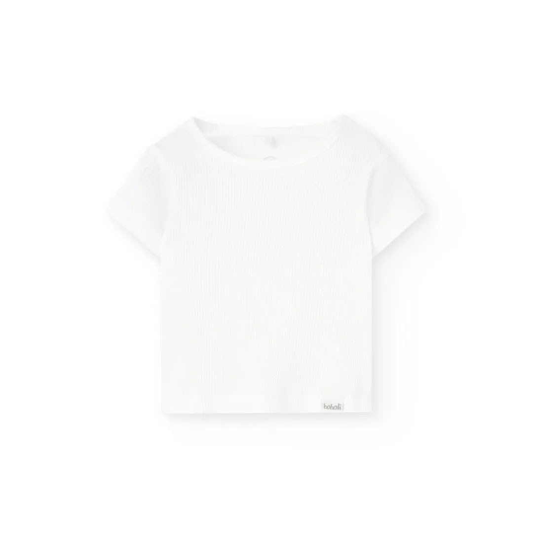 T-shirt mezza manica neonati bianca a costine