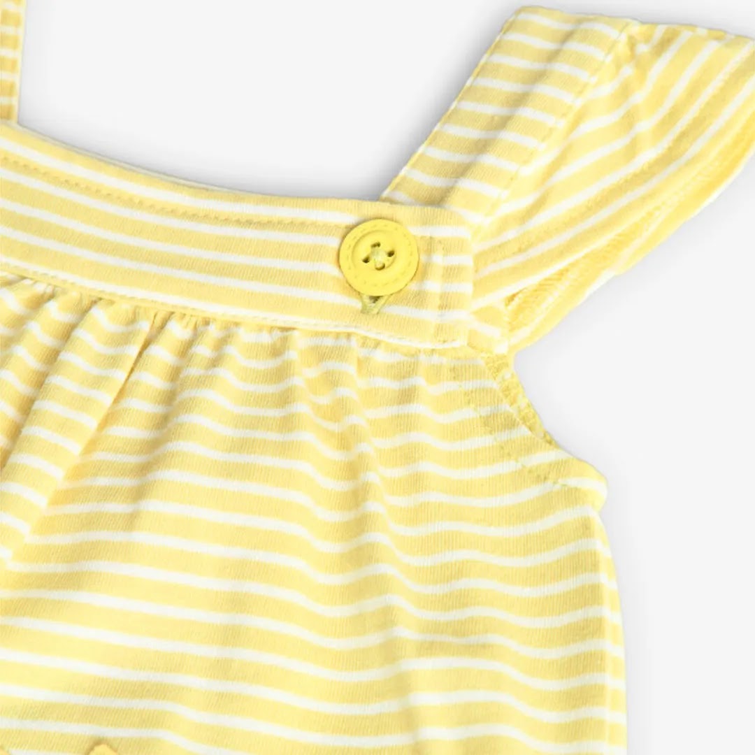 Pagliaccetto a righe giallo e bianco con tulipani