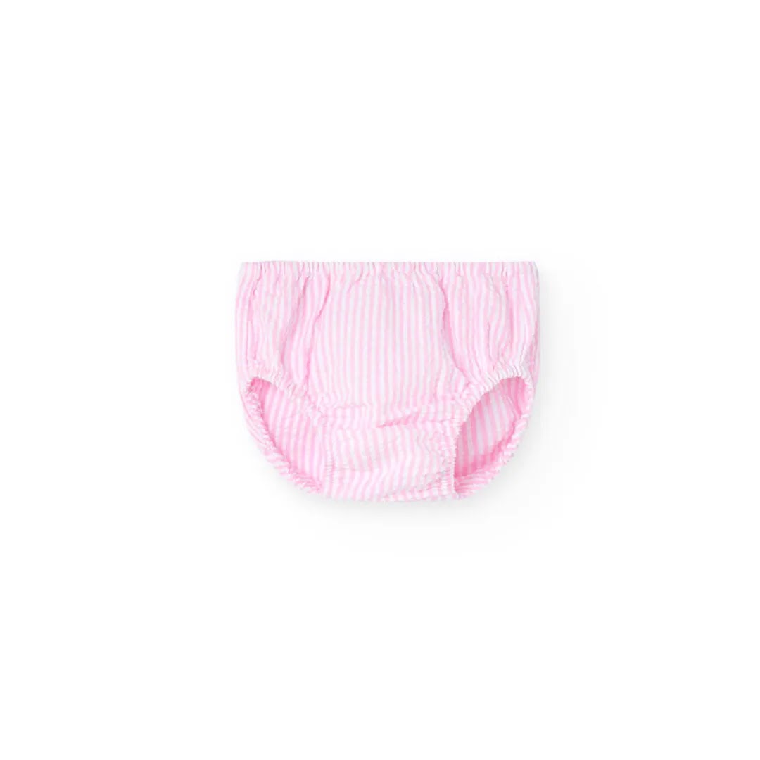Vestito bianco e rosa a righe con tulipani