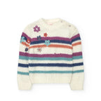 Maglione bambina a righe colorate e fiori
