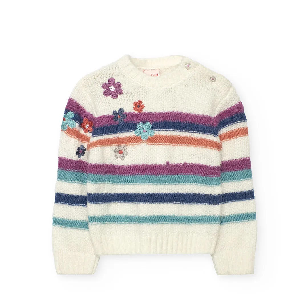 Maglione bambina a righe colorate e fiori