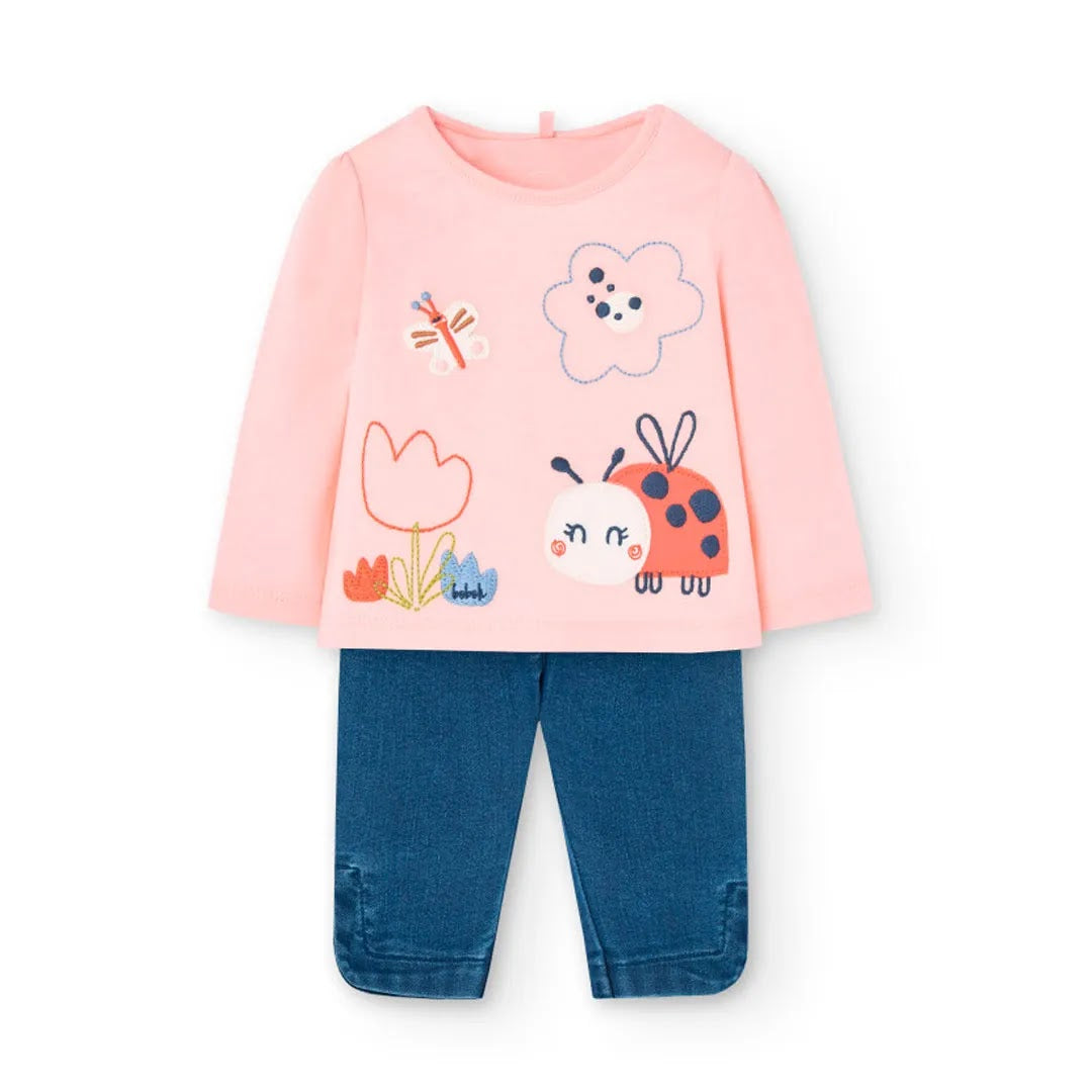 Completo t-shirt e pantalone lungo coccinella rosa blu