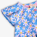 Vestito a fiori con balze blu vivace