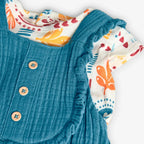 Completo t-shirt mezza manica e salopette ottanio