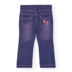 Pantaloni jeans a zampa fiori applicati viola