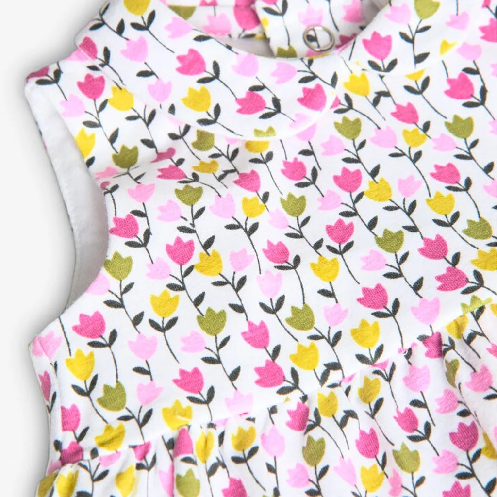 Vestito giromanica con colletto stampa tulipani all over