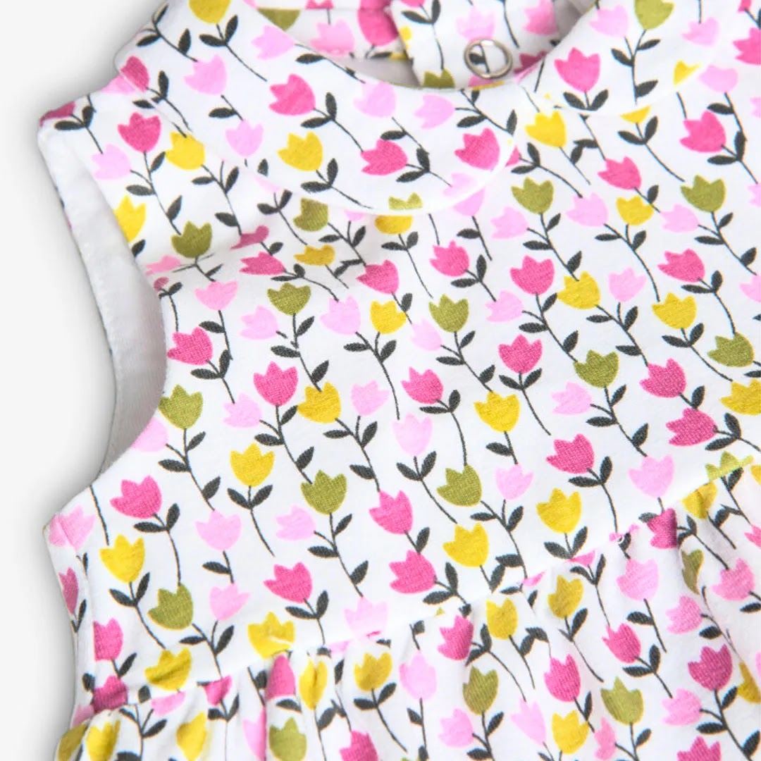 Vestito giromanica con colletto stampa tulipani all over