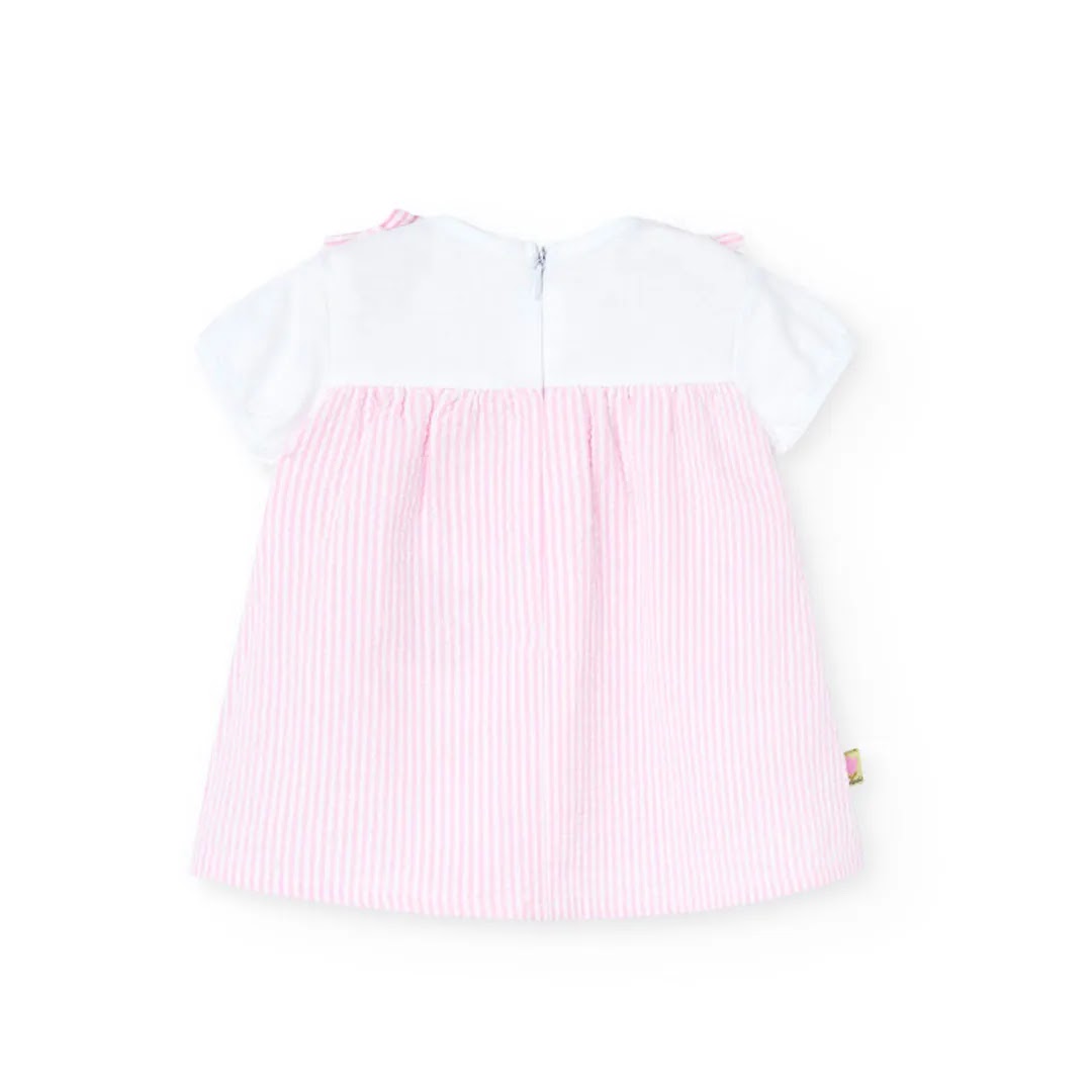 Vestito bianco e rosa a righe con tulipani