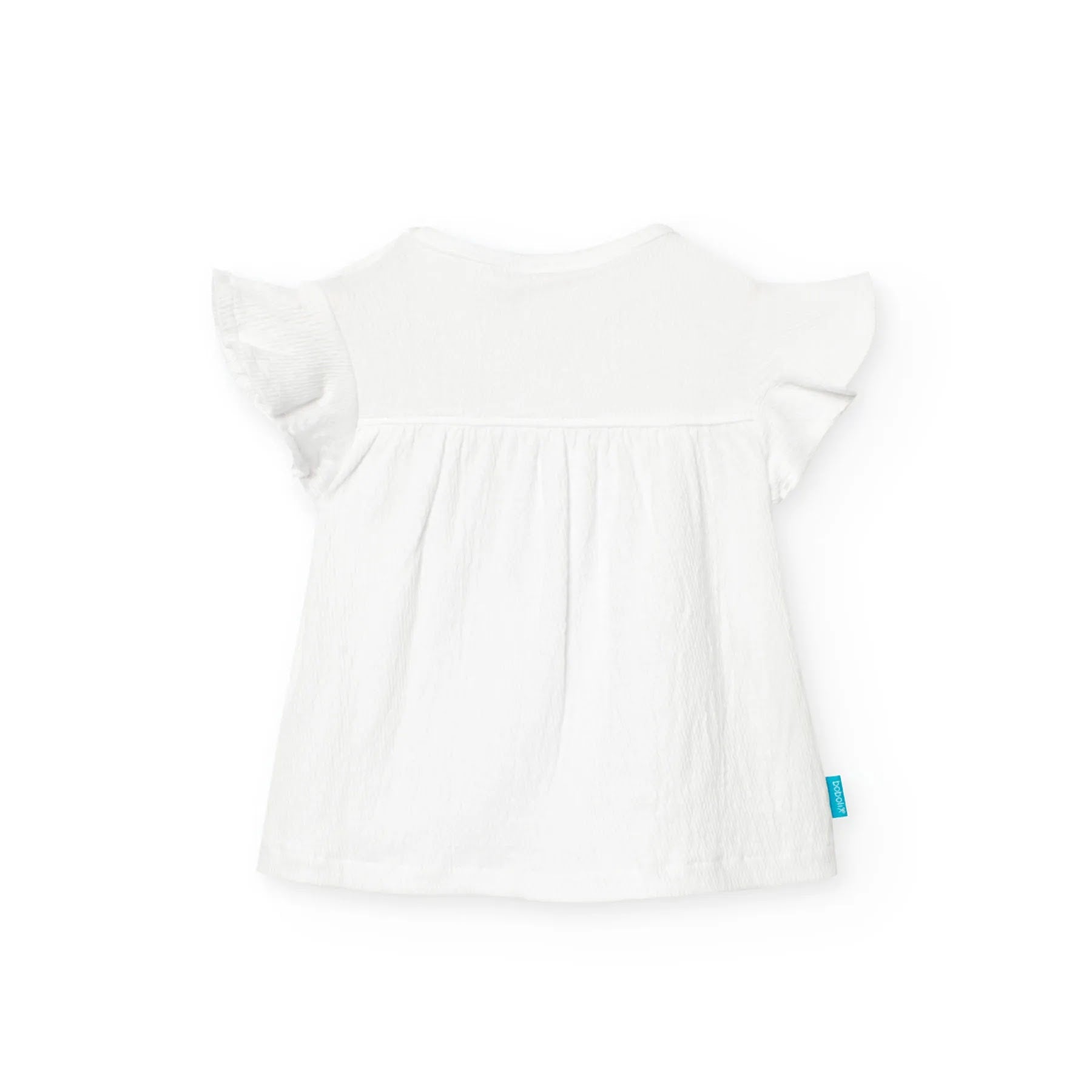T-shirt giromanica con fiori 3D bianco