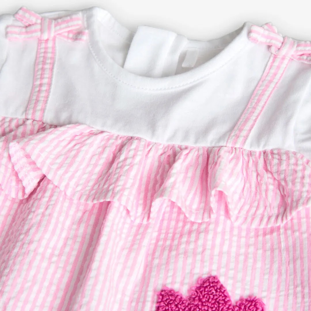 Vestito bianco e rosa a righe con tulipani