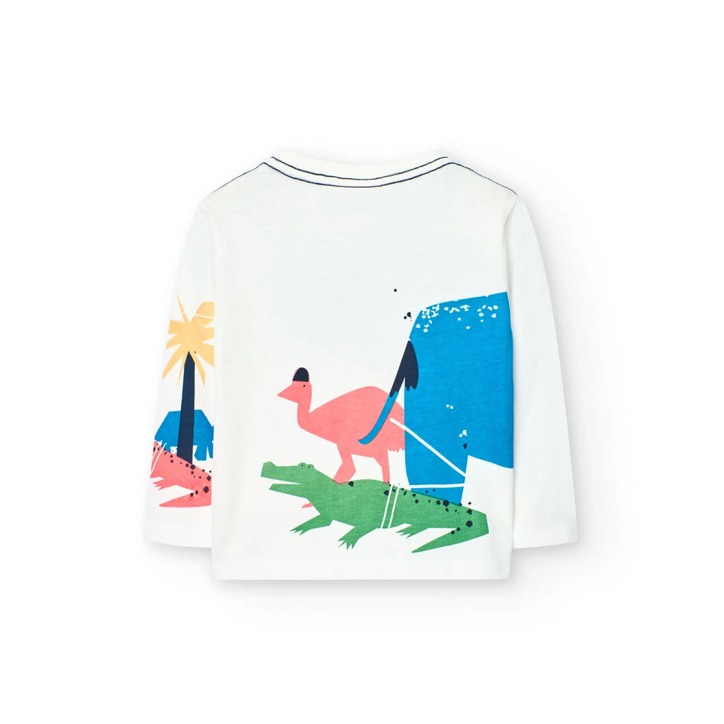 T-shirt manica lunga dinosauri bianco