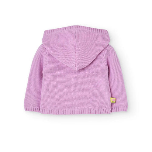 Cardigan tricot con cappuccio e tulipano