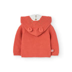 Cardigan tricot con cappuccio con orecchie 3D terracotta