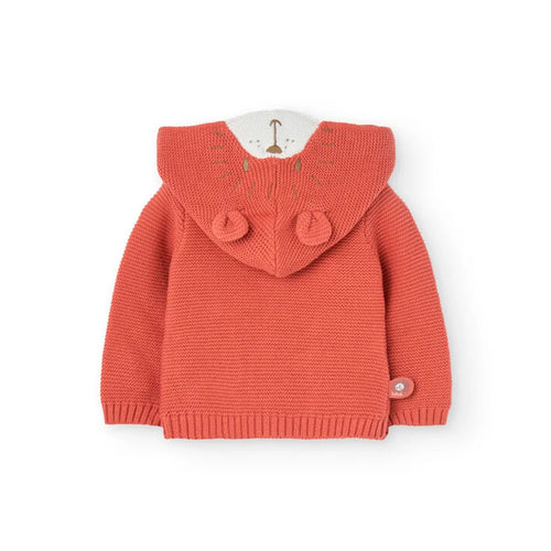 Cardigan tricot con cappuccio con orecchie 3D terracotta