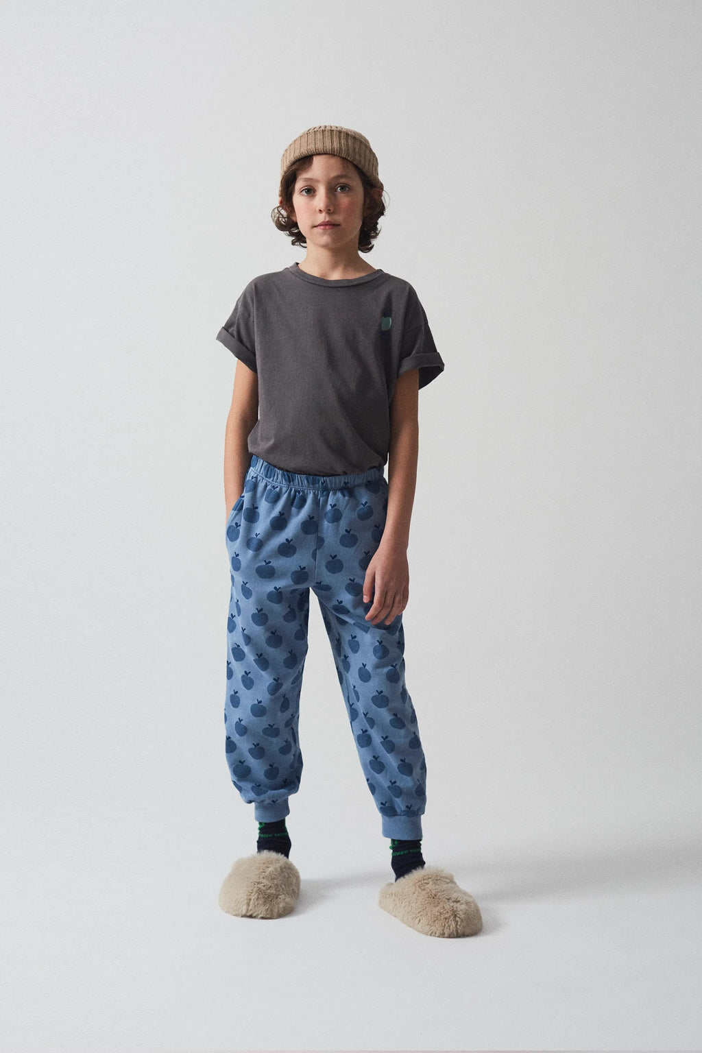Pantaloni della tuta stampa mele azzurro chiaro