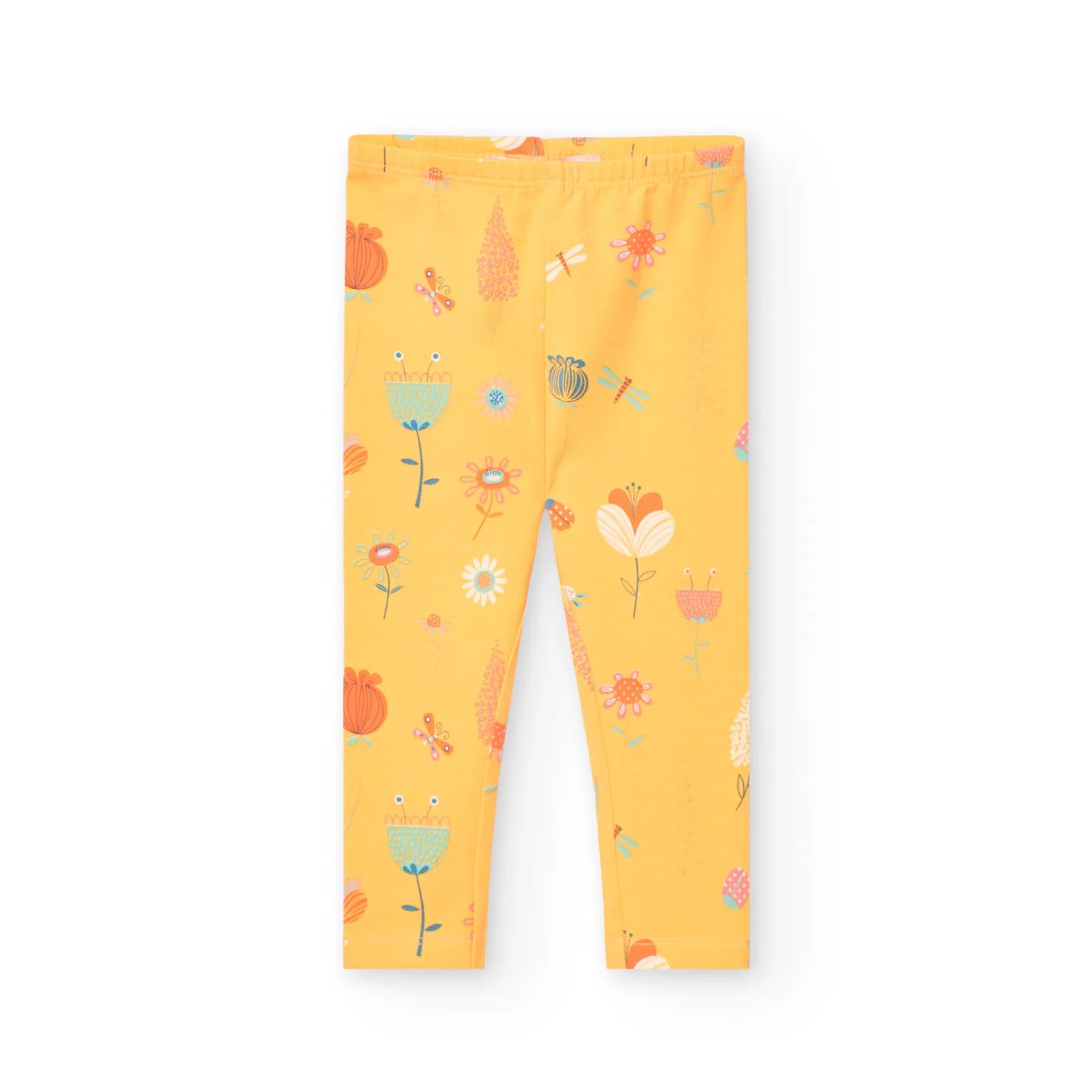 Leggings con fiori ed insetti stampati