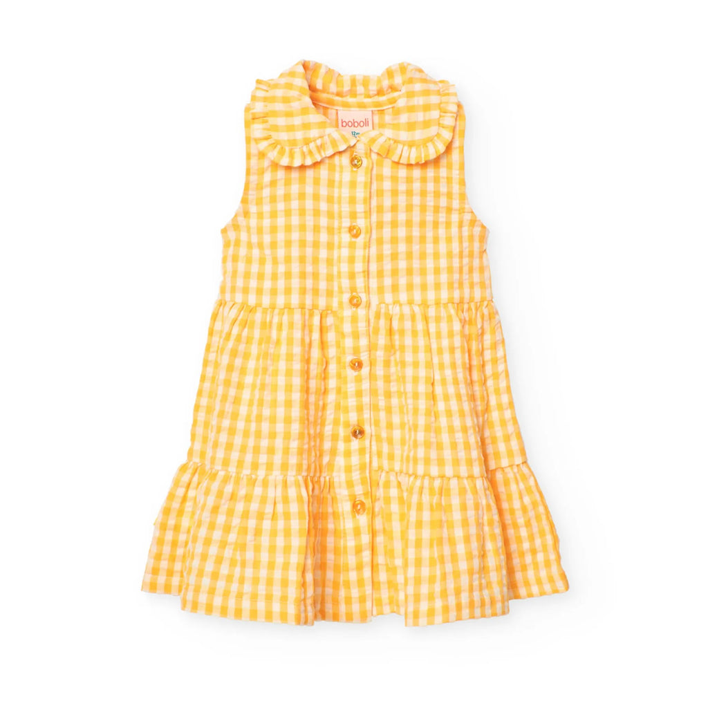 Vestito a balze vichy giallo sole
