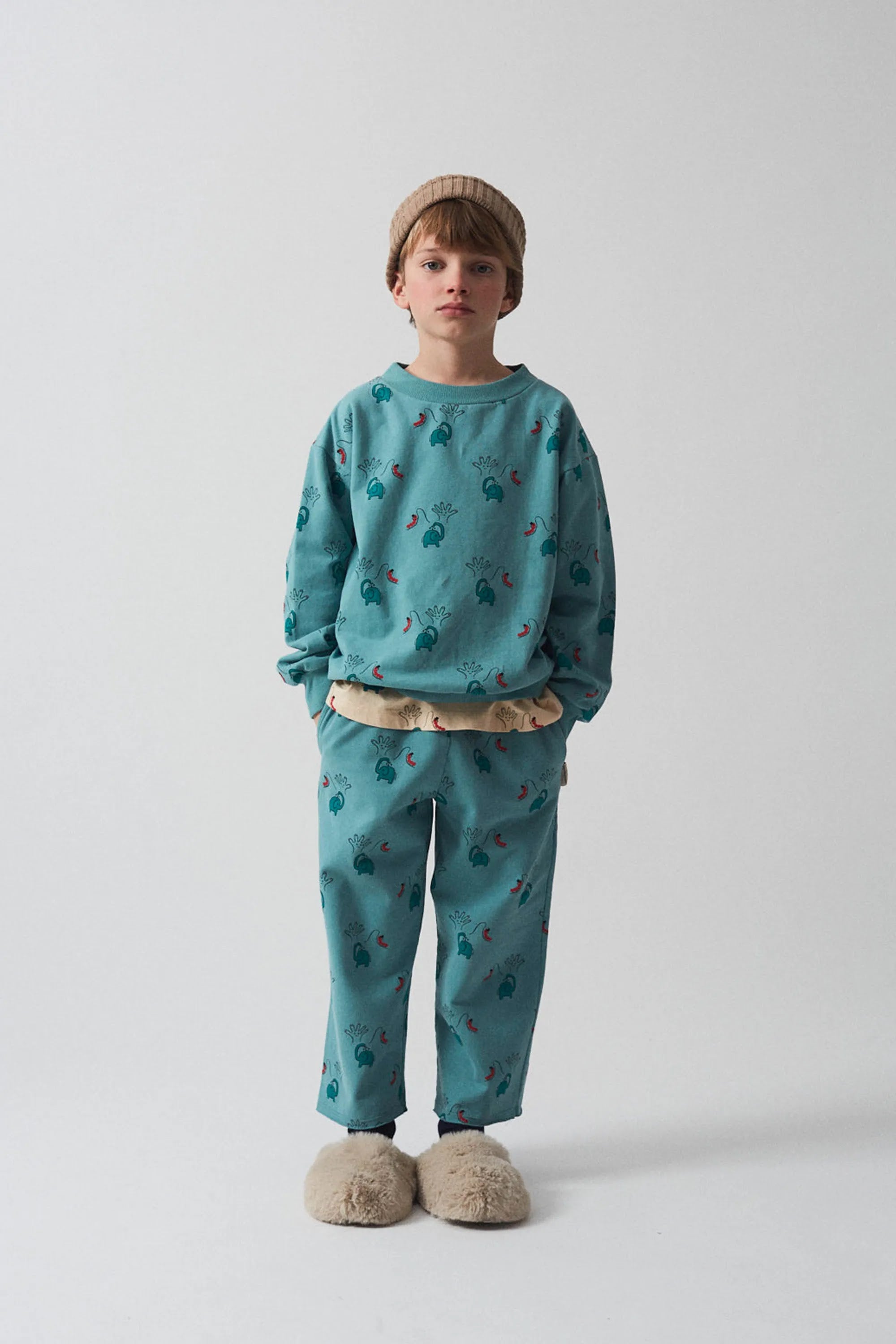 Pantaloni stampa elefanti verde