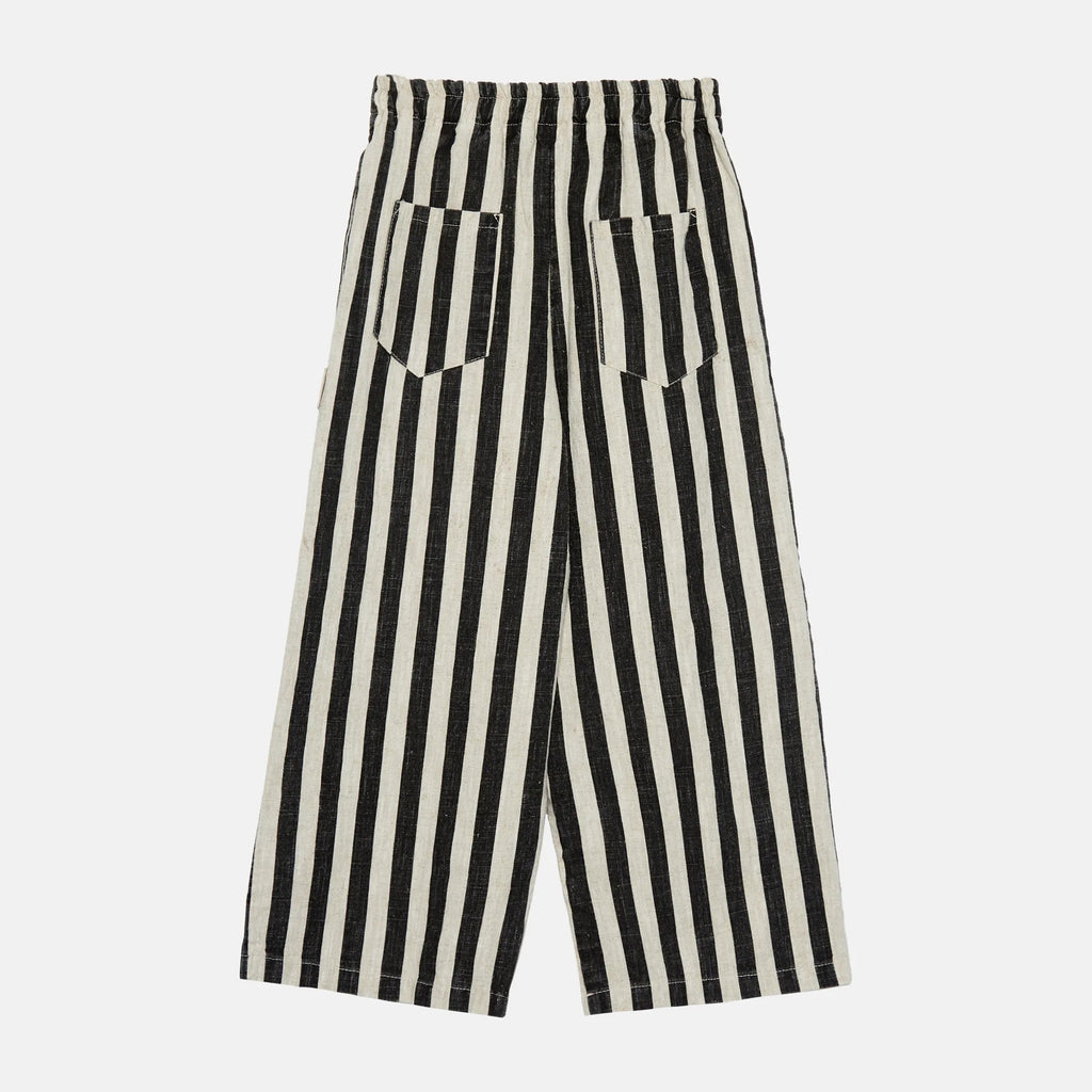 Pantaloni lino dritti a righe nere