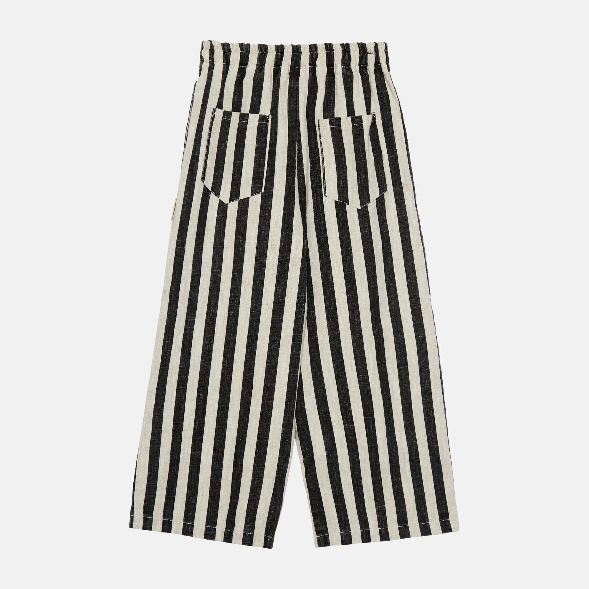 Pantaloni lino dritti a righe nere