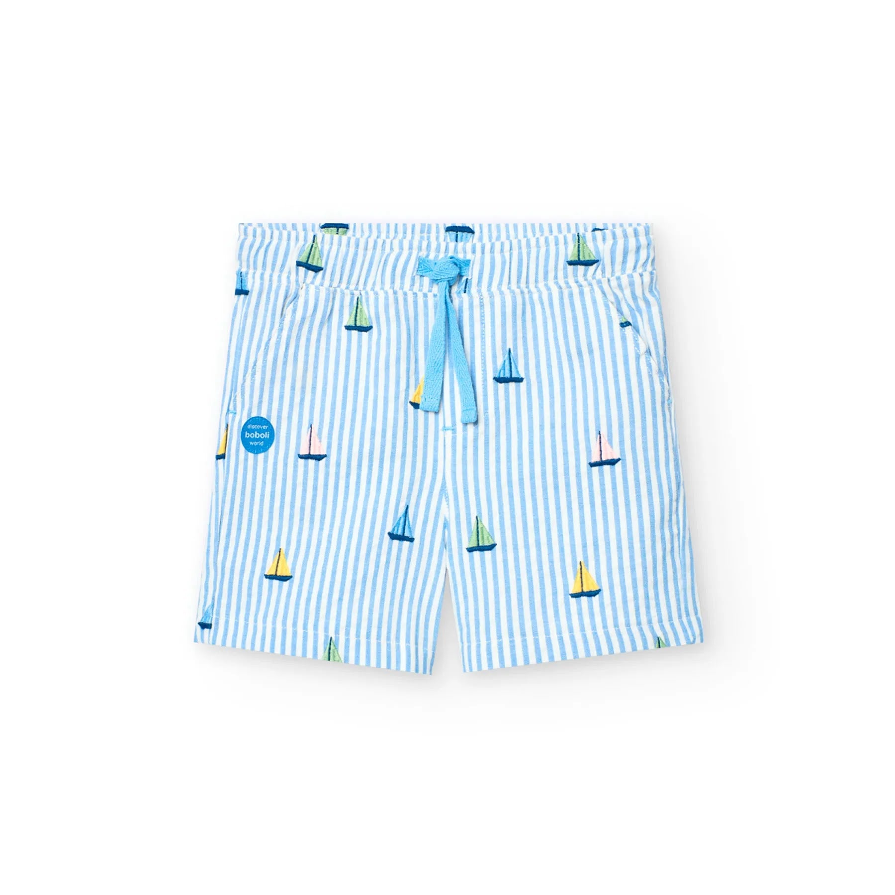 Shorts in cotone mille righe con barca a vela