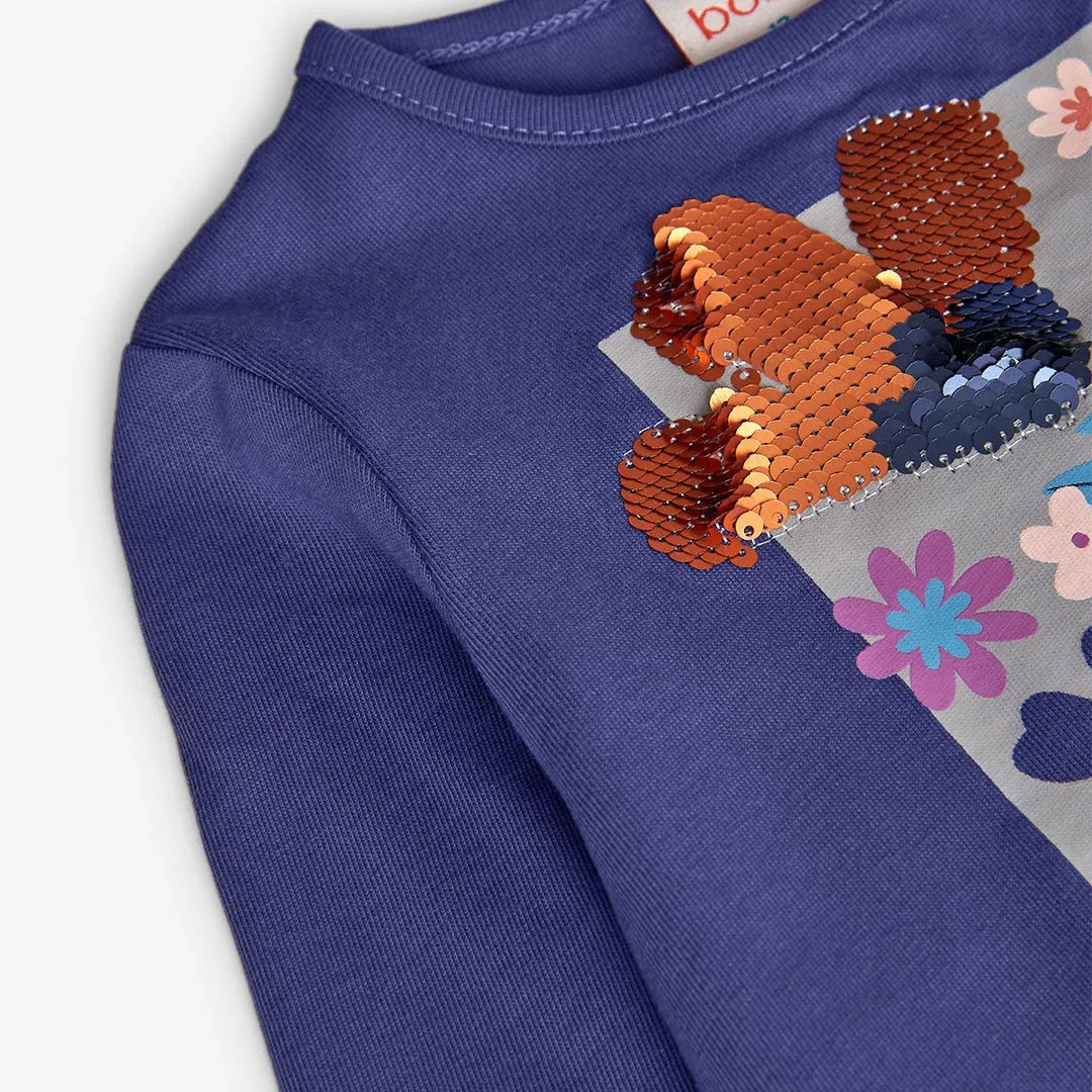 Maglietta manica lunga fiori paillettes